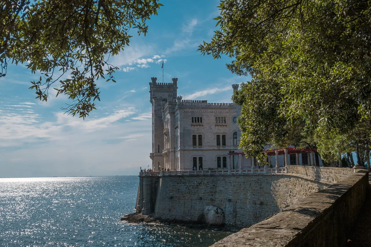 castle, italy, trieste, architecture, tourism, to travel, landmark, europe, wall, building, mediterranean, miramare, sea, heaven, nature, tourist attraction, facade